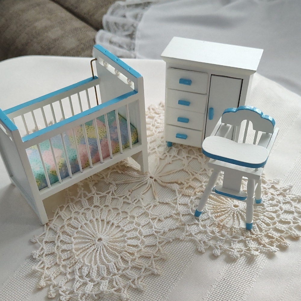 Blue and White Doll Furniture Set